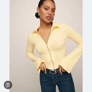 Buttercream Reformation zip front bell sleeve top